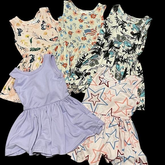 Dot Dot Smile 5 Sleeveless Twirl Dresses Purple Cream Green Pink Blue 12-24 mos - Picture 1 of 12